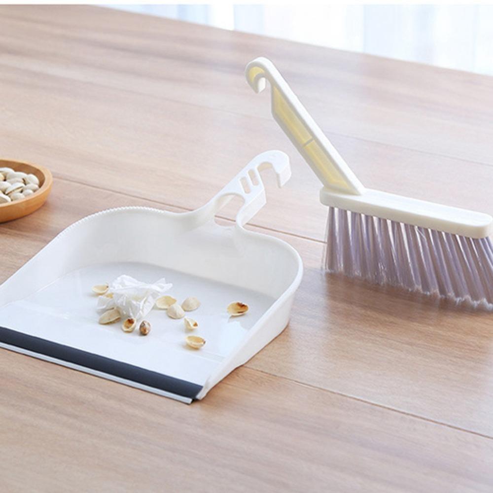 2pcs Lightweight Mini Broom Set White Dustpan Brush Kit Portable Desktop Sweeping Tool Home