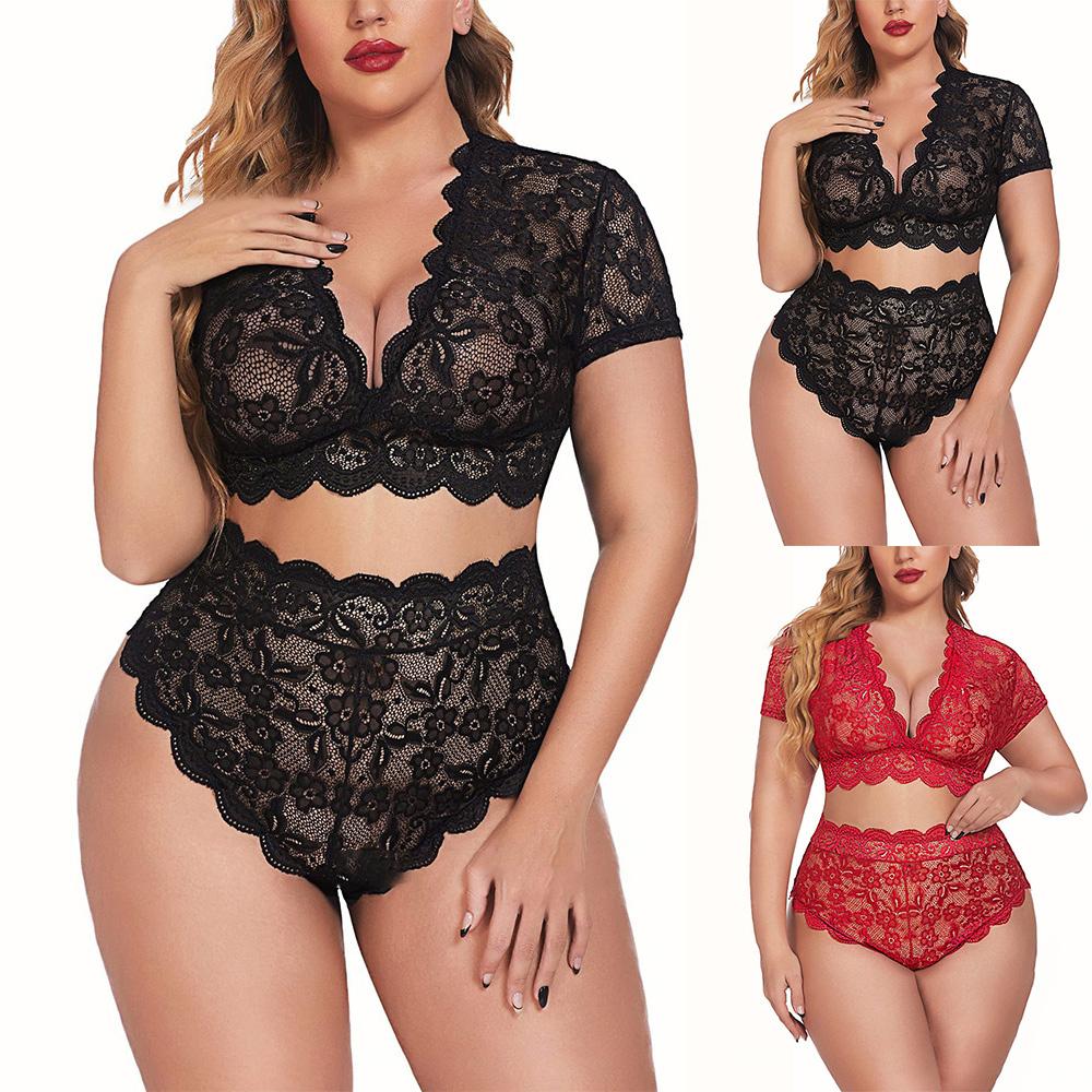 Buy Plus Size Women Sexy Lingerie Short Sleeve Crop Bra Briefs Panties Set  Nightwear at affordable prices  free shipping, real reviews with photos   Joom
