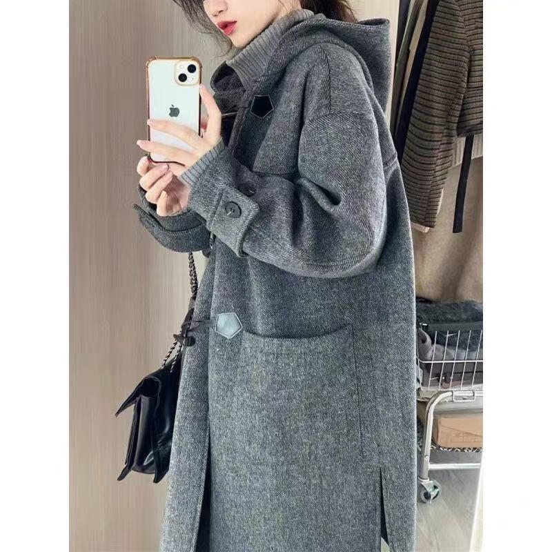 Women's High-End Grey Wool Coat - Petite Hepburn Style for Autumn/Winter