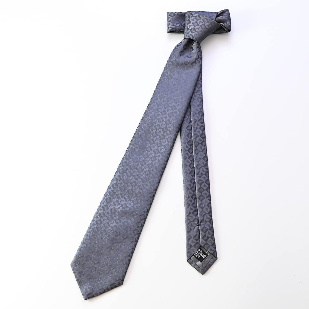 Emporio Armani men's tie, gray, 7.5cm wide, 100% silk, eagle and check pattern, 340075 2R612 00041, MADE IN ITALY [Used]