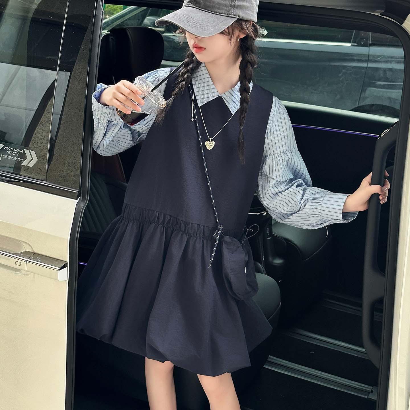 

Комплект рубашки и юбки для девочек на осень 2025 года - Наряд из 2 предметов с юбкой-бутоном для девочек старшего возраста 140cm