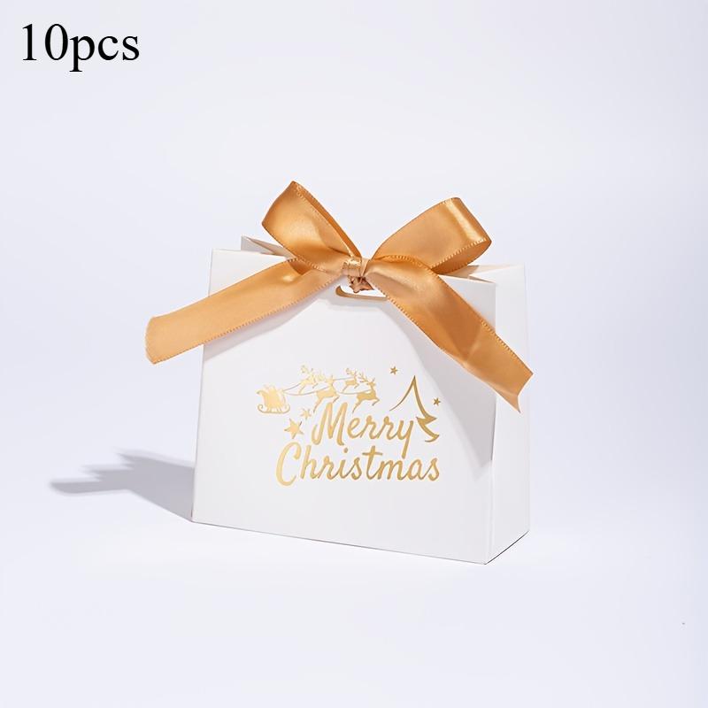 10 Stück Frohe Weihnachten Geschenkboxen mit Band Festliche Verpackung Partygeschenke Kleine Geschenktüten mit Stechpalmen- und Schneeflockenmustern
