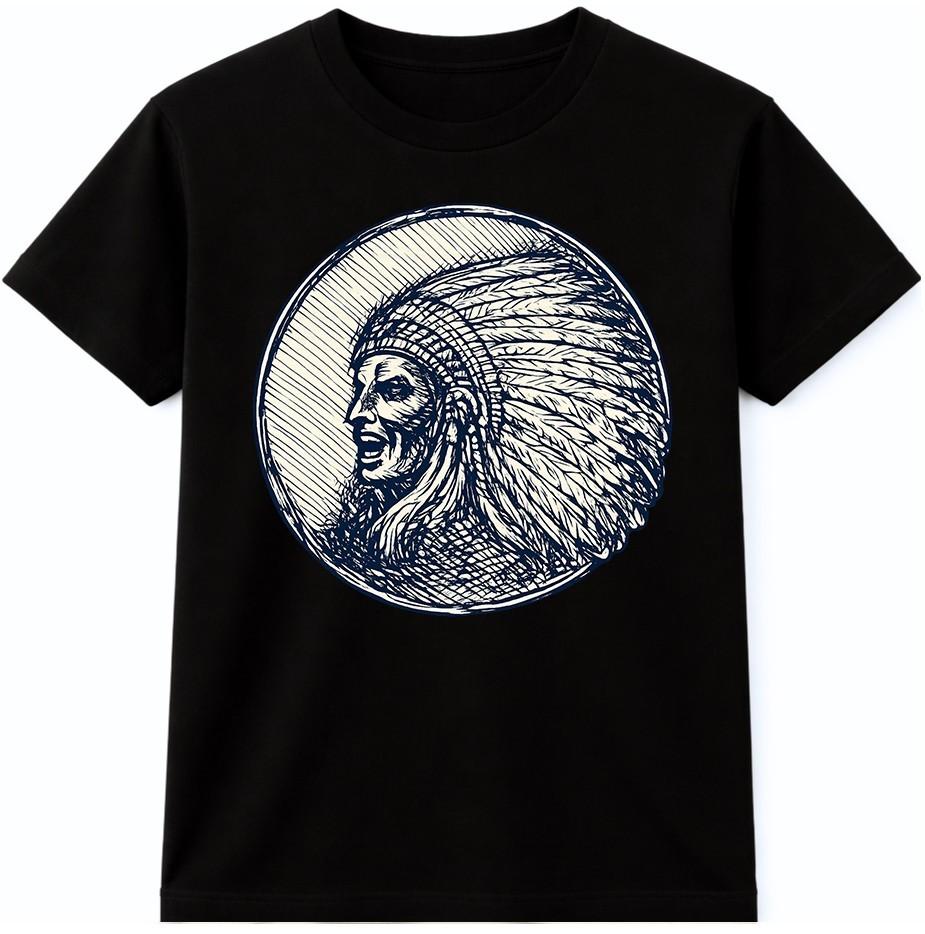 Native American Warrior T Shirt Vintage Chief Headdress Sketch Graphic Tee S разноцветный