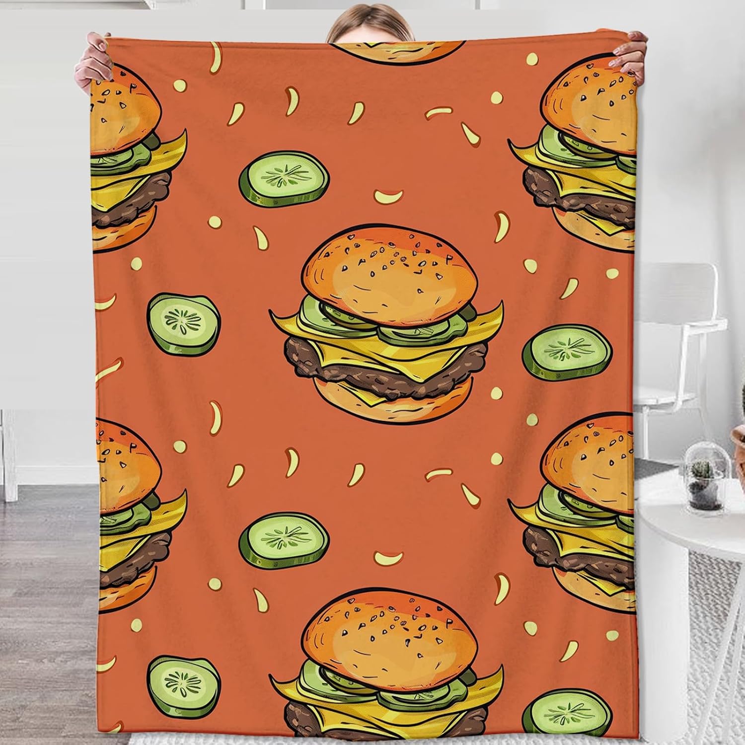 

Cheeseburger Cucumber Cartoon Blanket Lightweight Flannel Throw Perfect Gift for Burger Lovers Fun Fast Food Themed Blanket 75x100cm