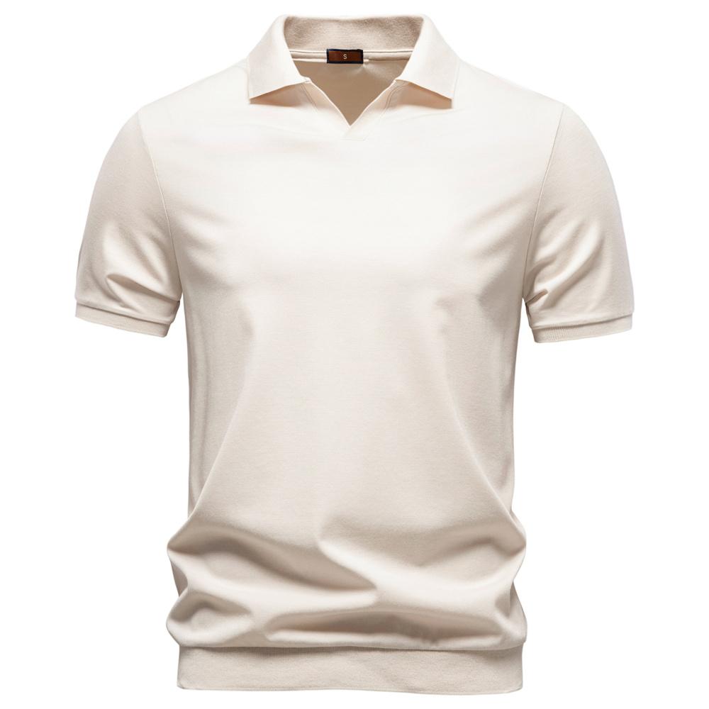 AIOPESON Herren Polohemd aus Tencel-Viskose-Mischung Atmungsaktiv Stretch Business Casual V-Ausschnitt Sommer Oberteil Einfarbige