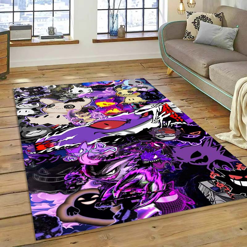 New ModelPokémon Gengar Themed XXL Rug Cool Gengar Patterns with Vivid Colors Dynamic Styles Designs Soft Floor Mat for Bedroom
