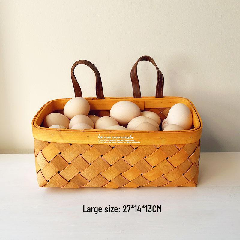 Compact Bamboo and Rattan Woven Picnic and Storage Basket for Fruits, Bread, and Eggs