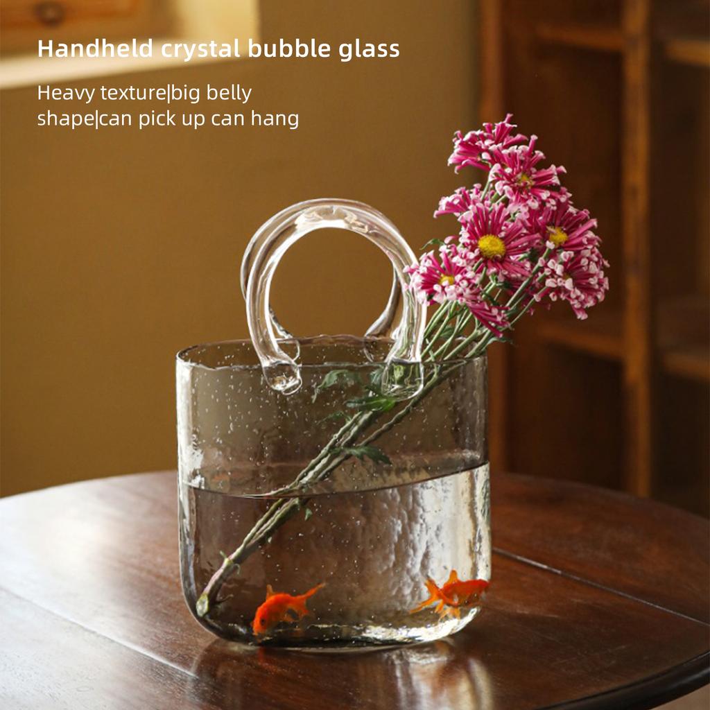 Glassvase Gjennomsiktig håndkurv Stue Blomsteroppsats Kreativ veske Fish Tank