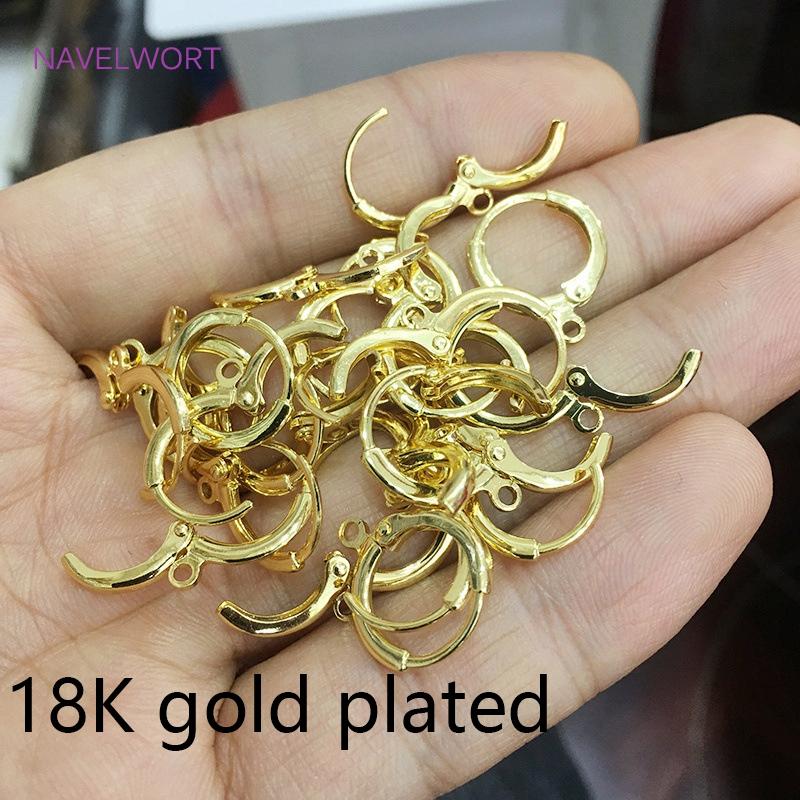 Brass Metal French Hoop Earring Clasps Fittings 14K Gold Plated Ear Setting Base Finding Women Fashion Jewellery Making Supplies