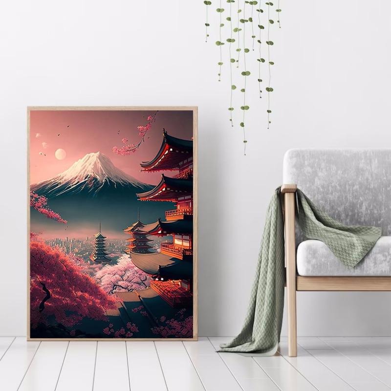 Mount Fuji Květy Sakury Nástěnné Umění Obrázek Japonská Krajina Plakát Plátno Malba Tisk Domácí Pokoj Dekor Estetická Nástěnná Malba