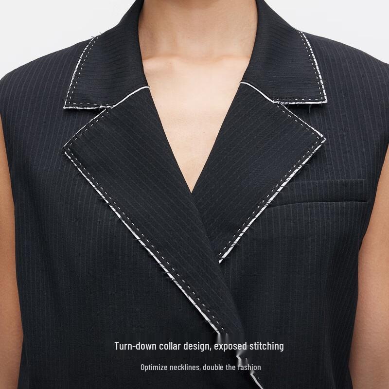 Veromoda Women's Striped Lapel Double-Breasted Vest Top