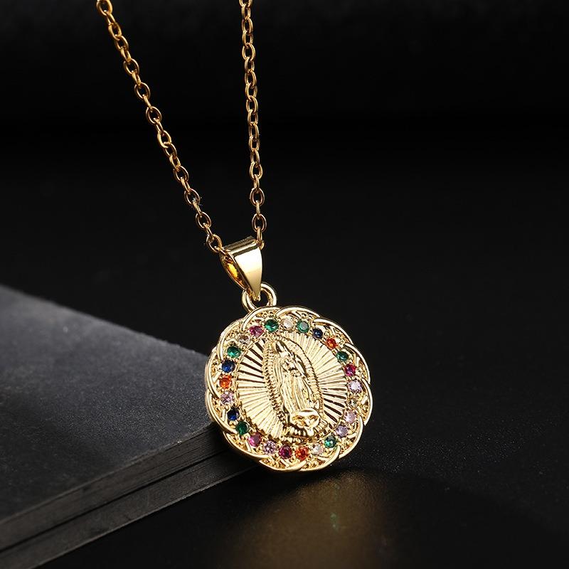 European and American Fashion Micro inlaid Color Zircon Pendant Women's Jewelry Virgin Mary Necklace