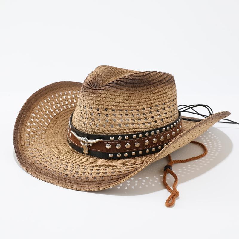 European and American New Western Denim Straw Hat Retro Ethnic Style Jazz Hat Men's and Women's Versatile Sunshade Sunscreen Hat