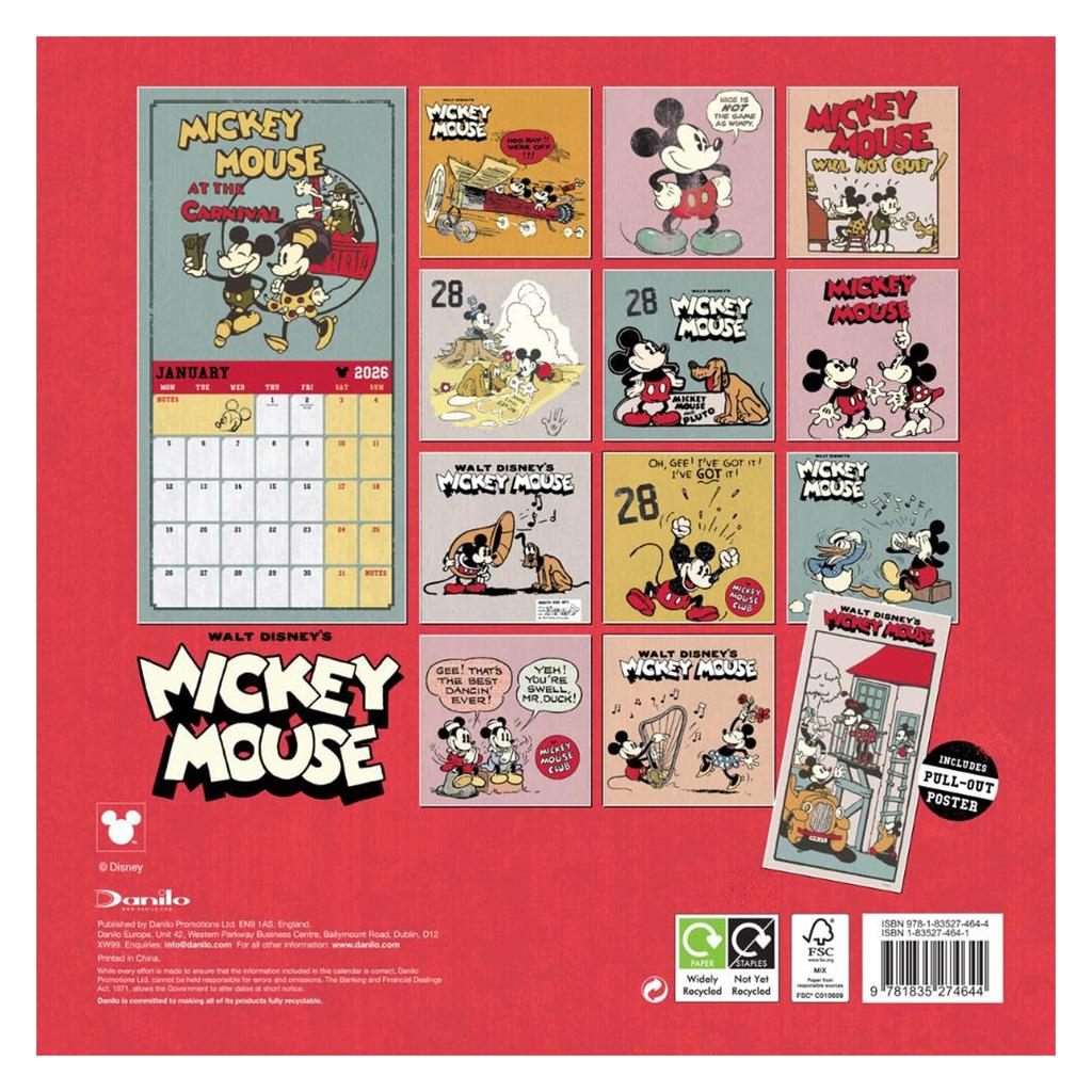Disney 2026 Square Mickey Mouse Wall Calendar