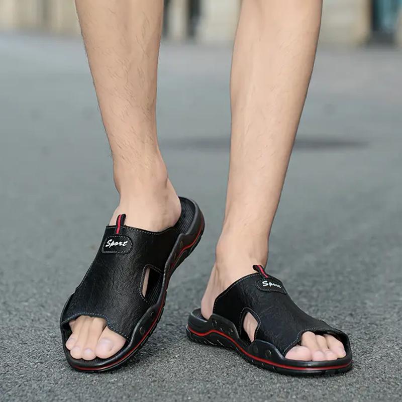 Men Leather Slippers Summer Outside Sandals Lightweight Soft Sole Beach Slippers for Men Casual Slide Mens Shoes Big Size 49