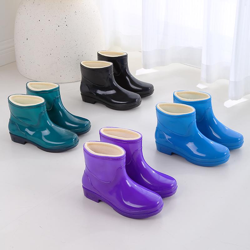 Women's Fleece-Lined Waterproof Rubber Rain Boots with Thick Non-Slip Sole