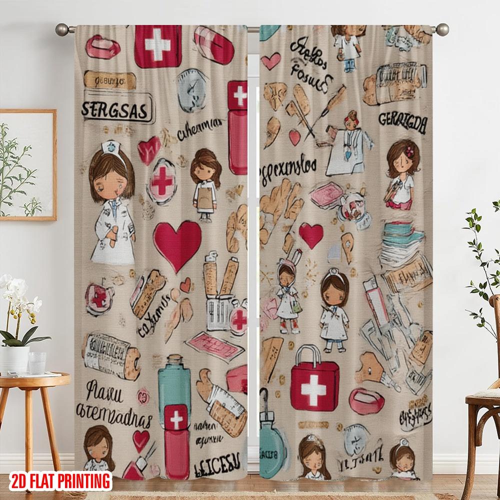 2pcs,2D Plane Printing Curtains Roller Blinds Premium Medical Durable Polyester (without Rod) All Seasons Ldeal for Bedroom,