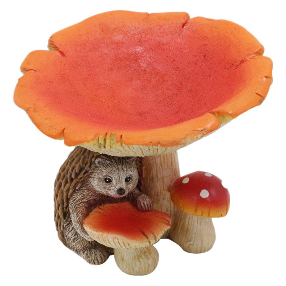 Cartoon Mushroom Hedgehog Figurine Creative Cute Resin Bird Feeder Animal Sculpture Ornament Home Garden Outdoor Decoration