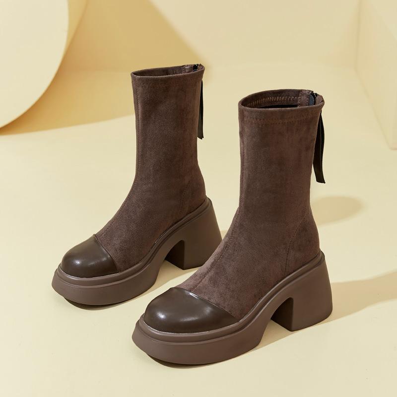 

ботинки мартин на толстой подошве женские новые маленькие на толстом каблуке женские туфли повышающие рост эластичные ботинки ботинки-носки короткие ботинки полусапожки тренд 40 коричневый