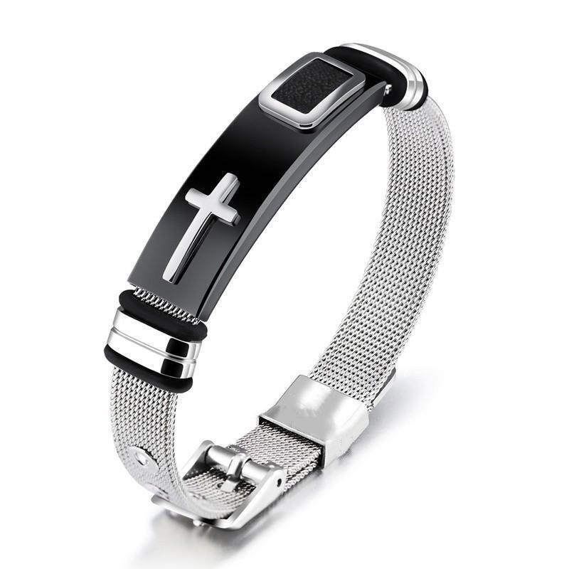 Cross Bracelet Stainless Steel Men's Fashion Adjustable Mesh Strap Bracelet