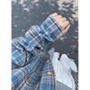 American Vintage Sanding Plaid Shirts Women's Long Sleeve Outerwear 2025 Spring and Autumn Top Blue High-Grade Inner Wear Shirt