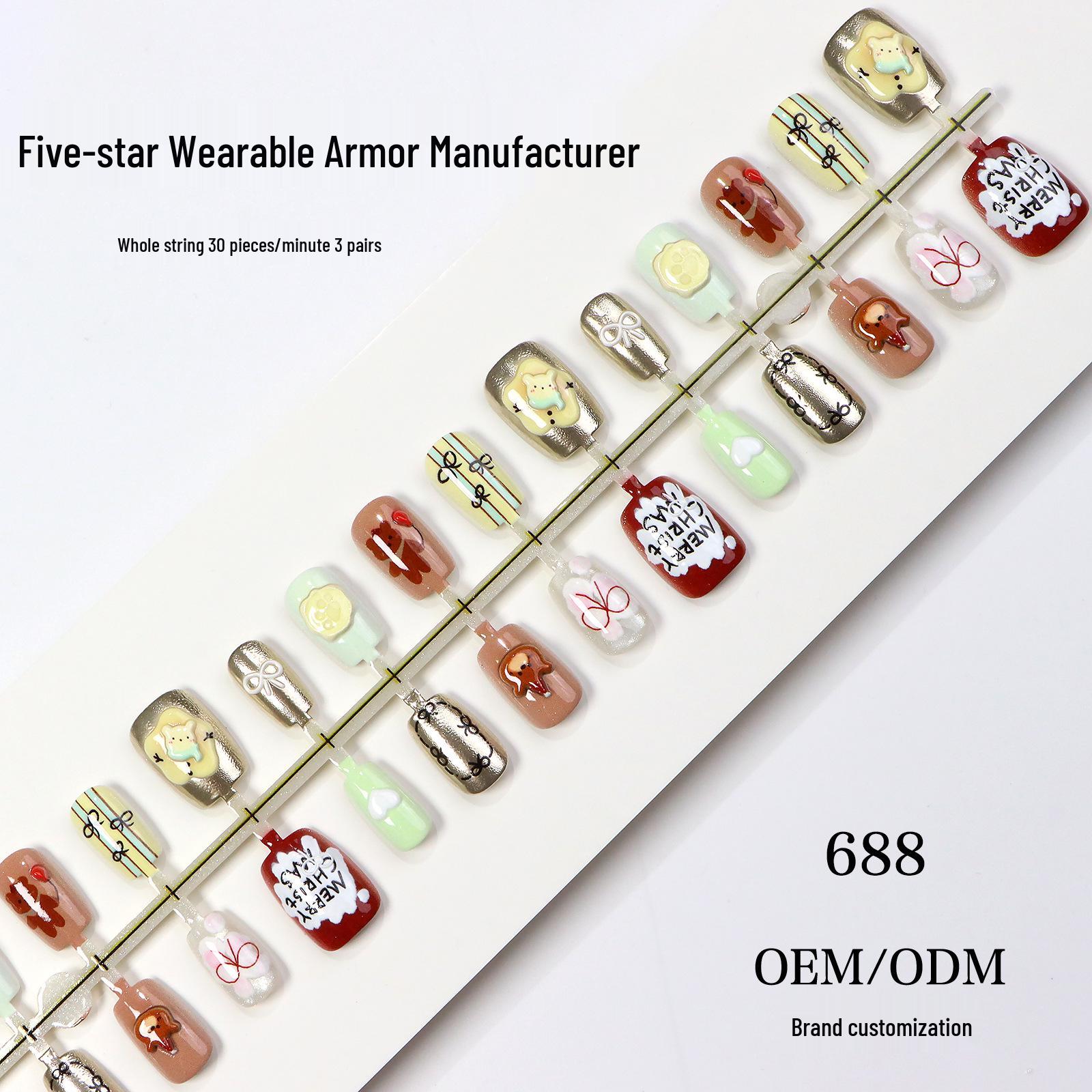 High-End Embossed Cat Eye Wearable Christmas Bear French Nail Tips