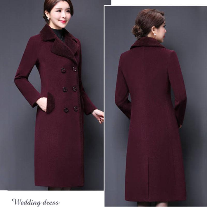 Abrigo de Mezclas de Lana para Mujer Invierno Moda Engrosado Cuello de Cachemir Chaqueta Larga Cálida Ajustada Abrigo Exterior Femenino Tallas Grandes M-5XL