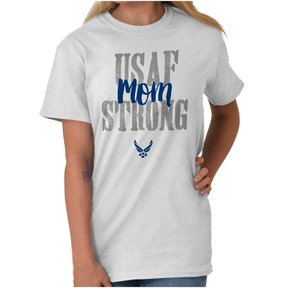 US Air Force USAF Strong Mom Military Family Womens Graphic Crewneck T Shirt Tee L