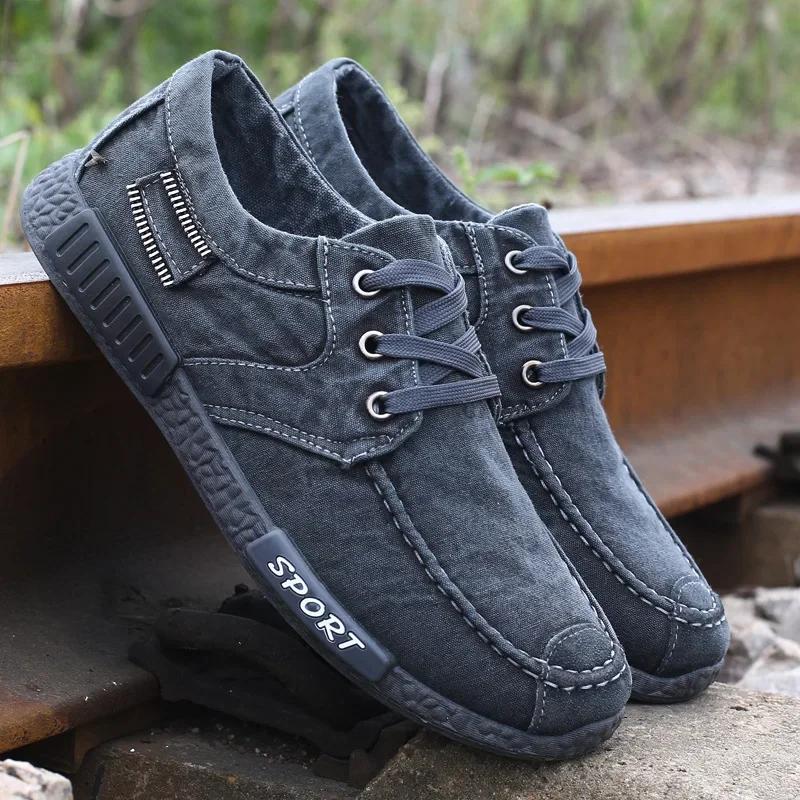 Comemore Spring New Canvas Men's Shoes Casual Breathable Denim Sports Shoes Work Male Shoe Soft Soled Lace Up Zapatos De Hombre