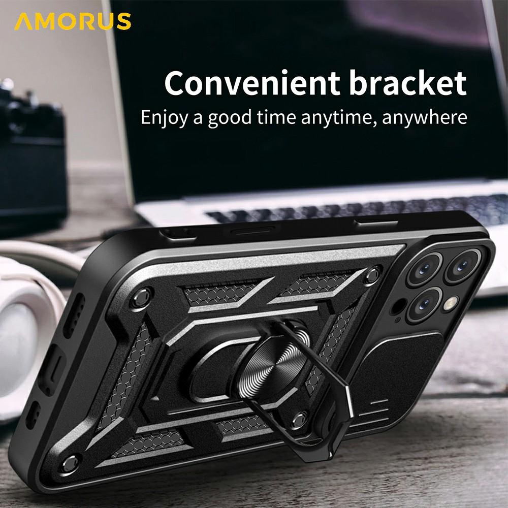 AMORUS For iPhone 16 Pro Max Case Kickstand PC+TPU Phone Cover with Camera Lens Slider