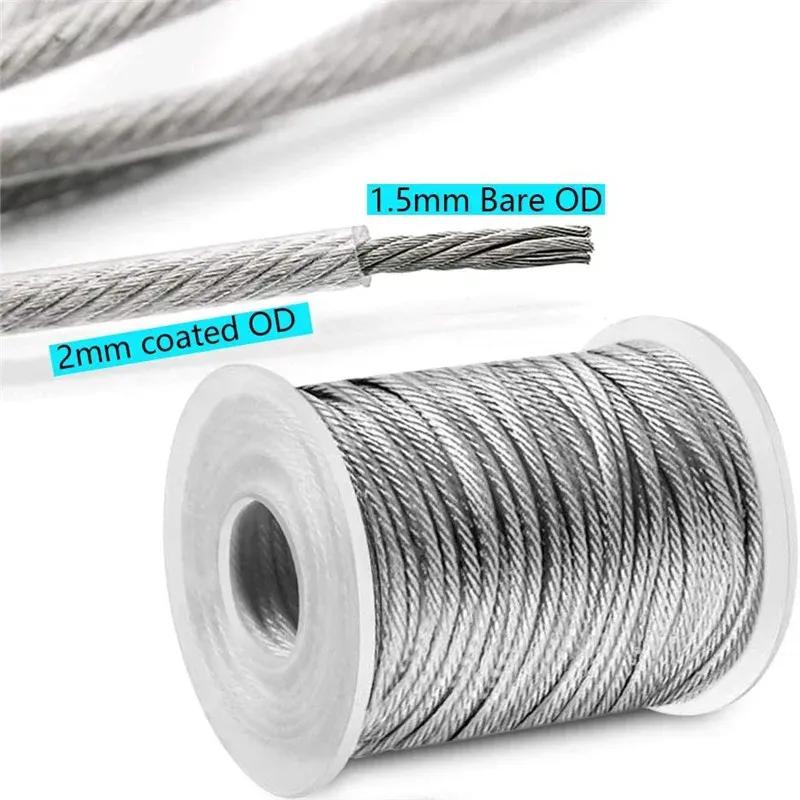 30M Wire Rope Cable Hooks Hanging Kit Flexible PVC Coated Stainless Steel Clothesline