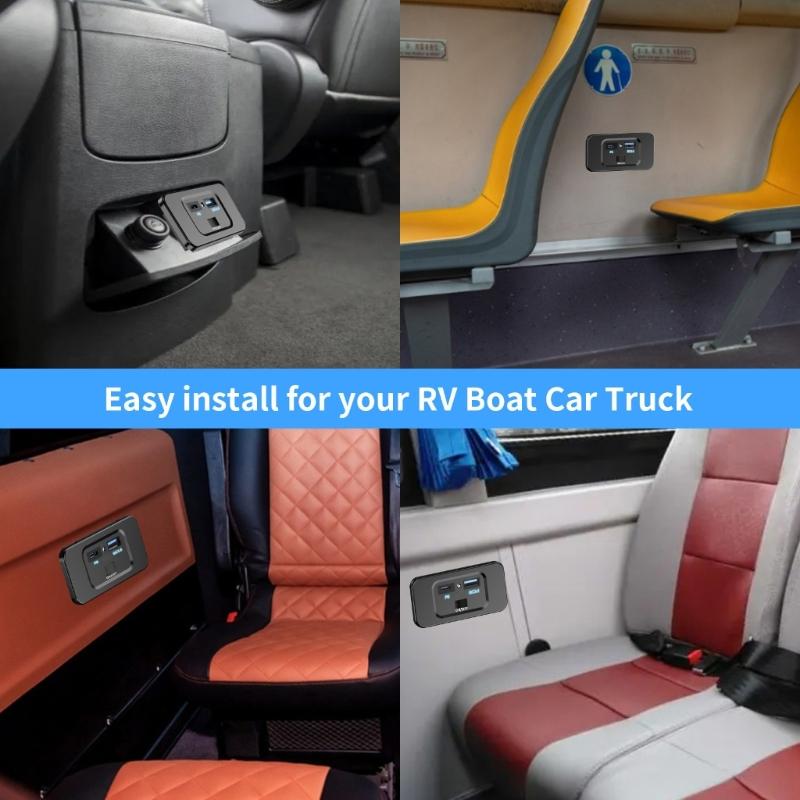 2-Port 12-24V Wall Mount Outlet Panel 20W USB C & QC3.0 18W USB Port Charging Socket with Switching Button for Car Bus