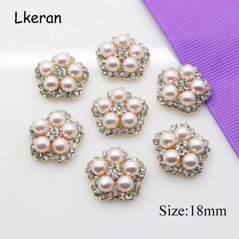 Wholesale 50 Pcs 18 Mm New Pink Pearl Crystal Buttons Flower Center Embellishment for DIY Handmade Flat Back Rhinestone Button
