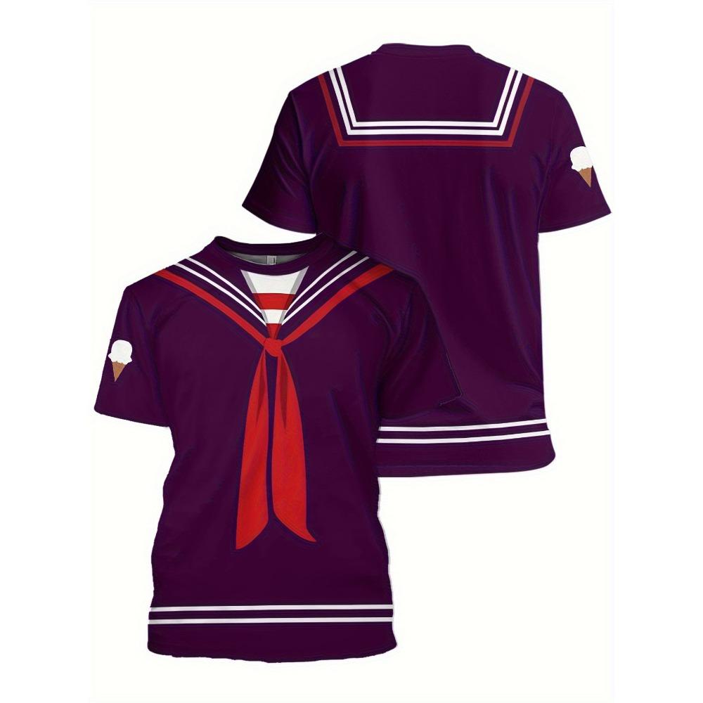 Boys printed sailor-themed T-shirt - loose round neck short-sleeved summer top, 100