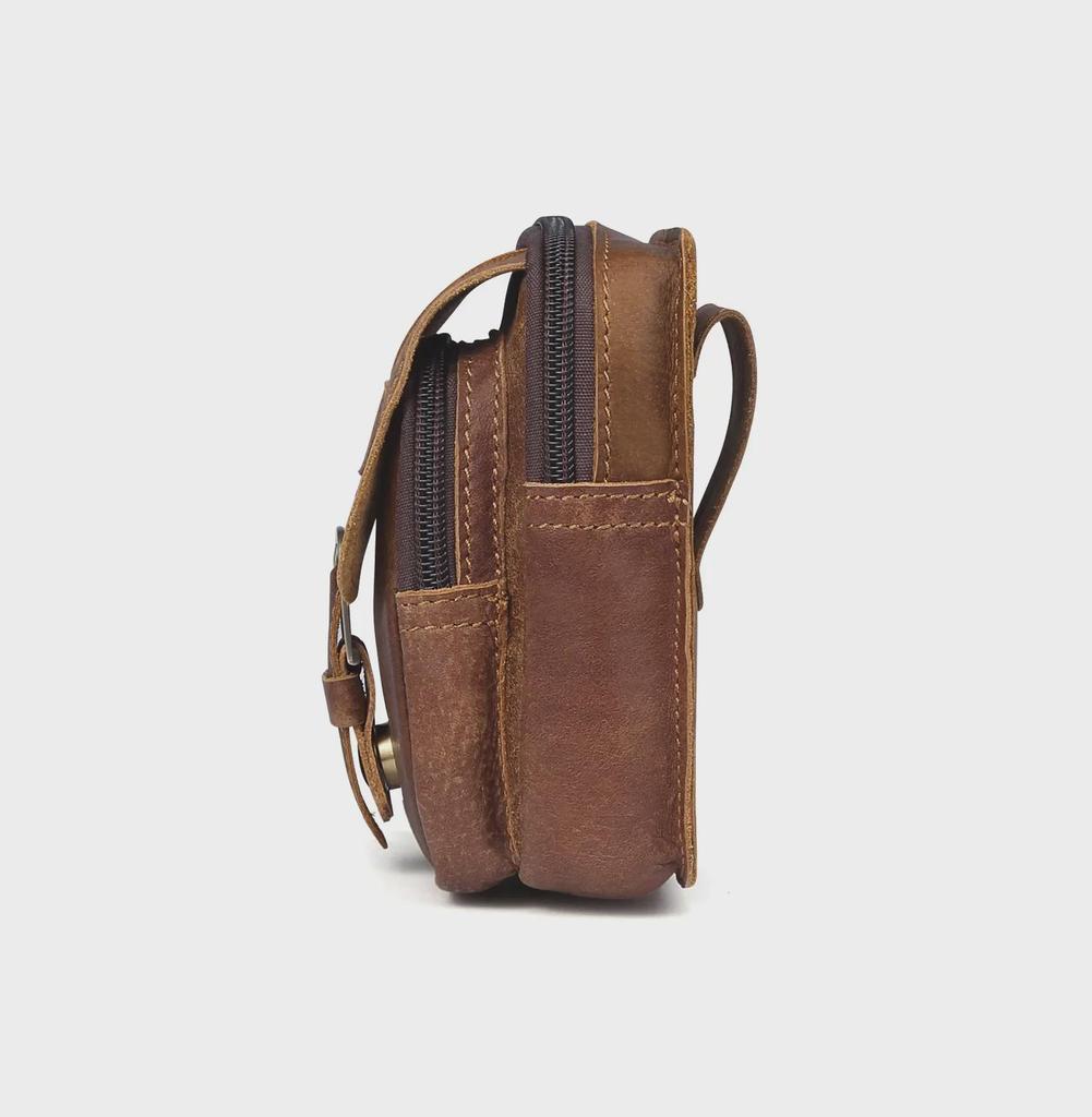 Men's Genuine Frosted Leather Waist Bag - Durable Zipper Sports & Work Belt Bag