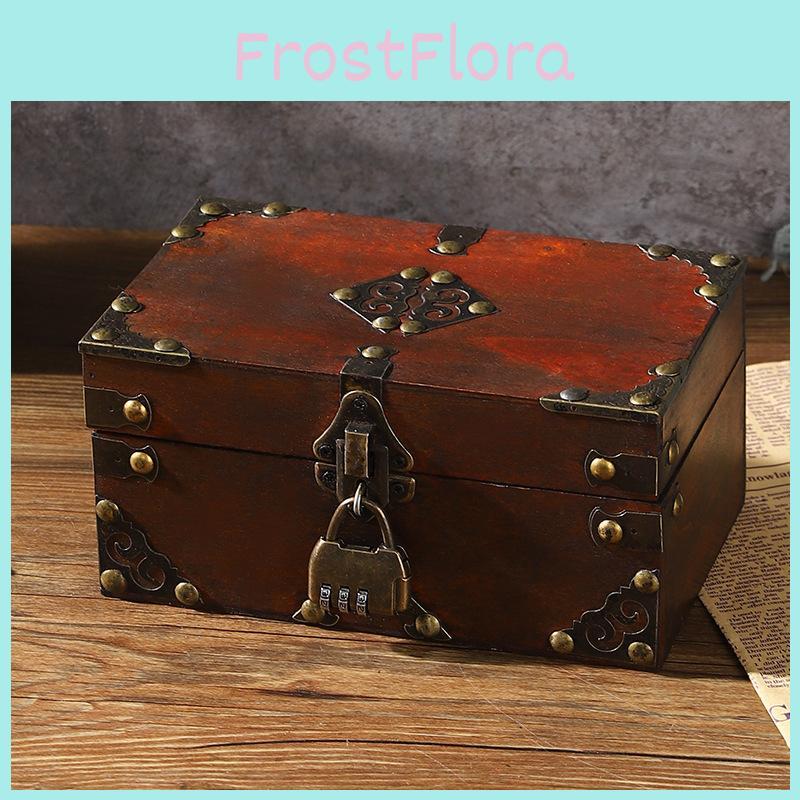 Antique Wooden Desktop Organizer Boxes With Lock For Home Gifts Decorations