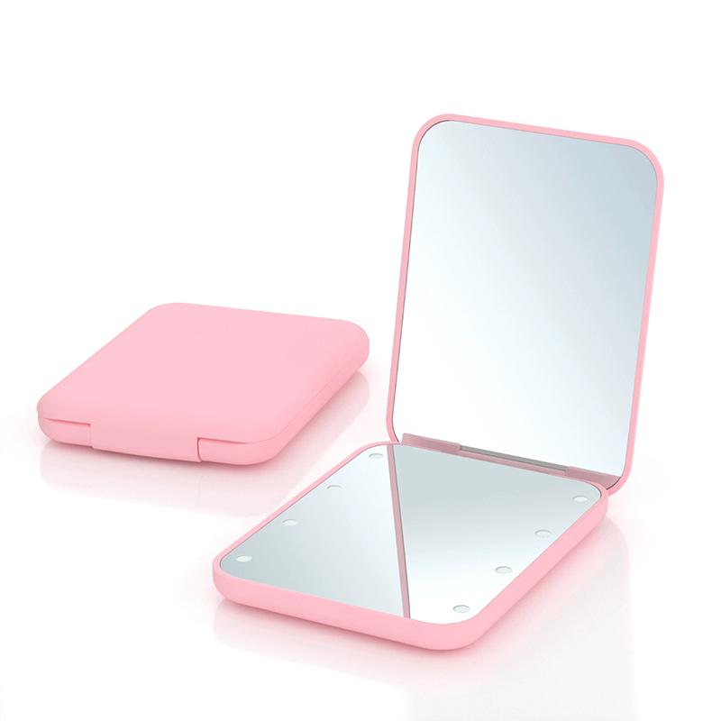 Mini Compact Led Makeup Mirror With Light 2X Magnifying Small Pocket Portable Travel Pink Black Foldable Cosmetic Vanity Mirrors