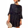 Women Sequins Round Neck Long Sleeve Casual Commute Bodycon Mini Dress