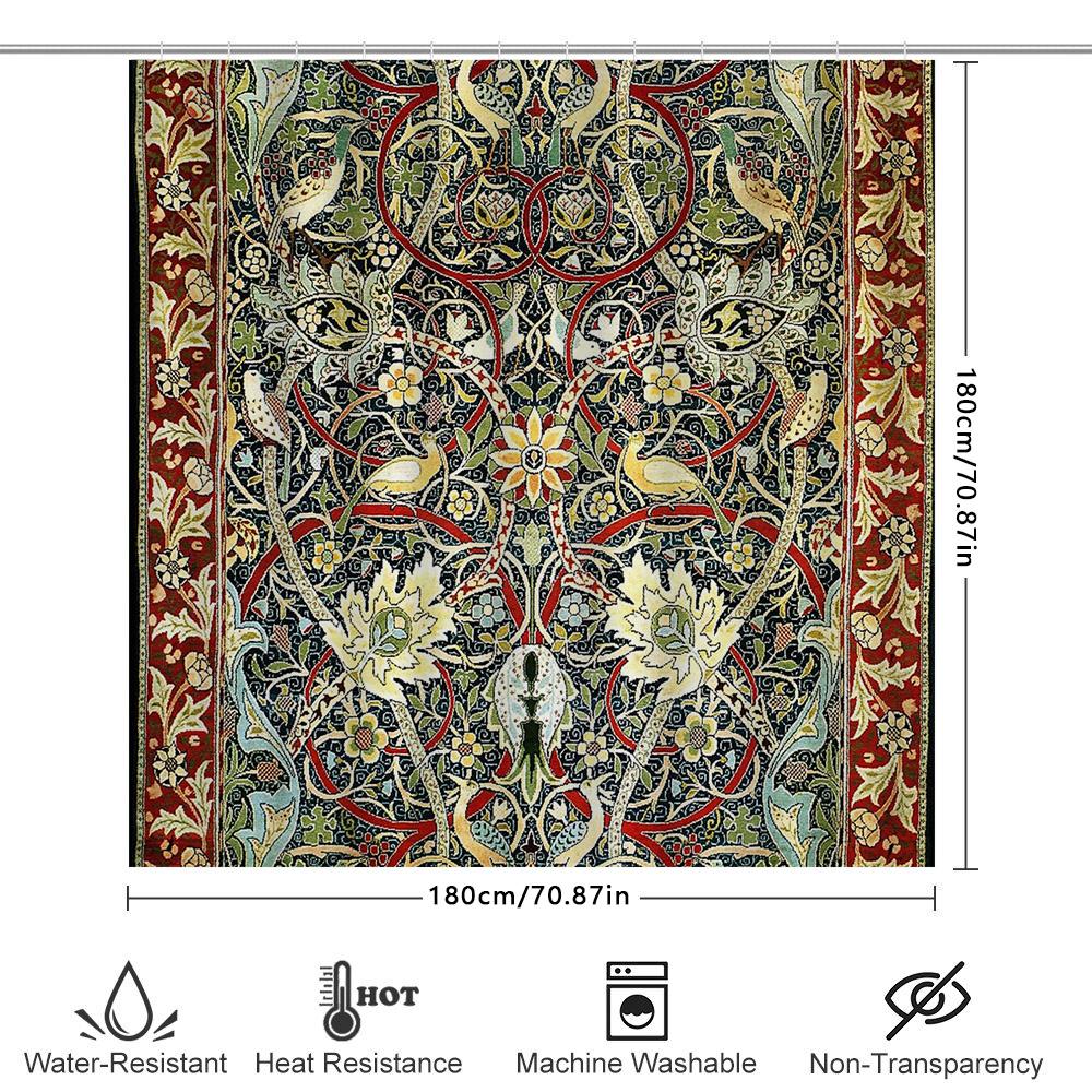 Vintage Floral Shower Curtain Botanical Pattern Bathroom Decor Nature Theme Waterproof Fabric Backdrop Washable Modern Style