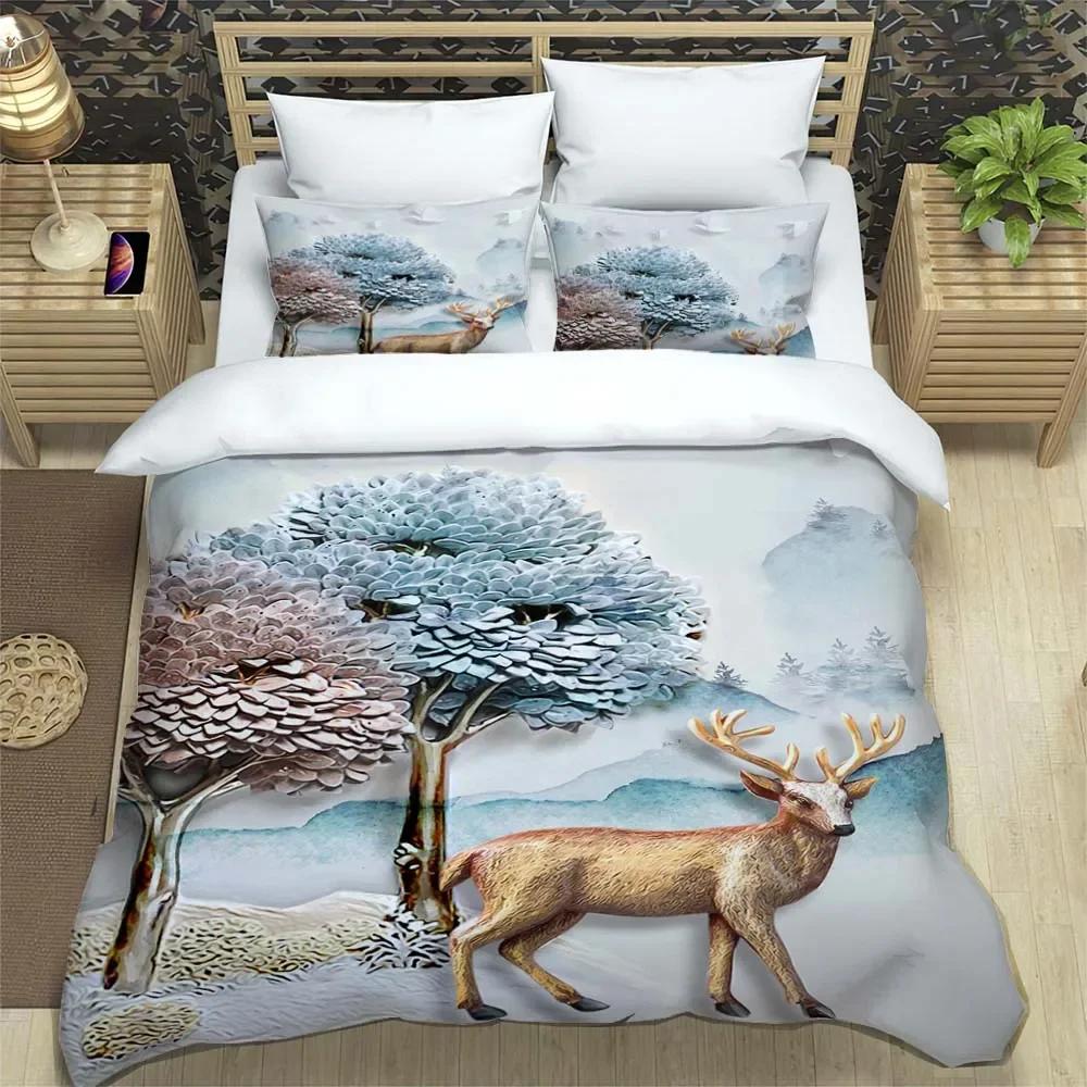 Deer fashion cartoon 3D printed bedding Queen bedding set  Customized King size bedding set Soft and comfortable