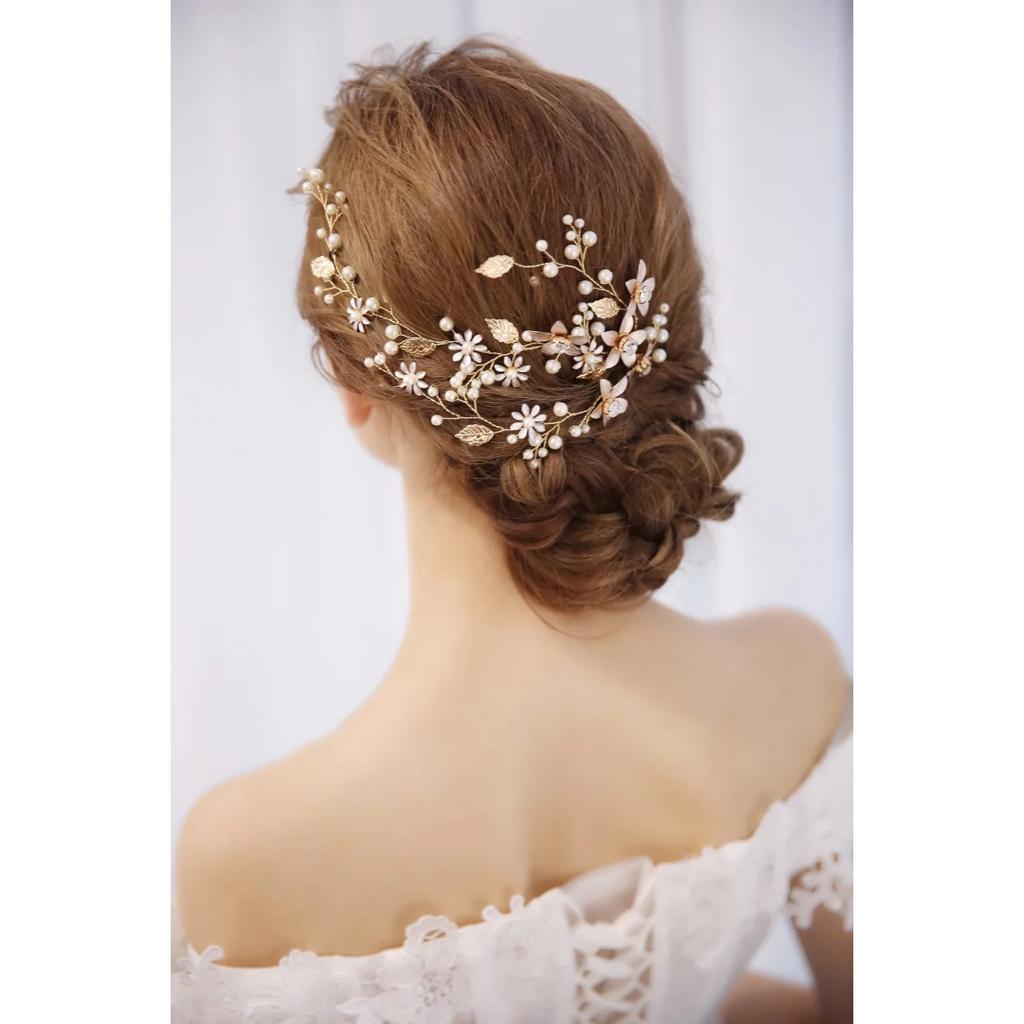 Perle Strass Blume Braut Stirnband Hochzeit Haarschmuck Goldblatt mit Strass Blume Haarbänder Hochzeit Haarschmuck