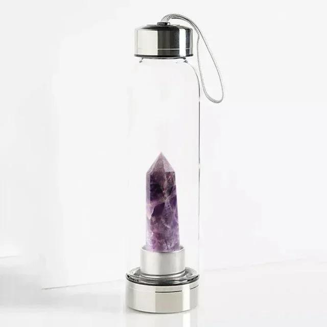 Water Bottle Natural Crystal Stone Diamond Point Healing Obelisk Wand Healing Elixir Quartz Crystal Gem Colors Rope Gemstone Cup