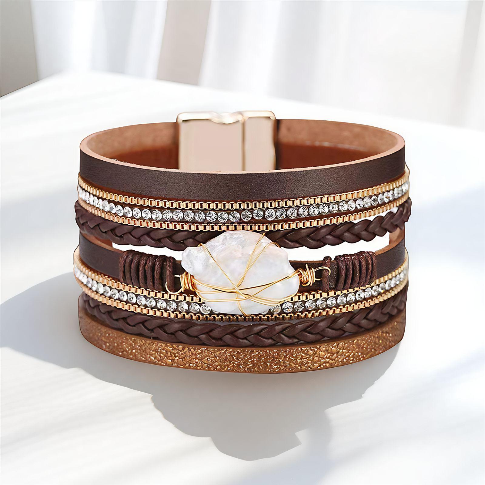 

Трендовый трансграничный модный магнитный кожаный браслет-обертка - Европейский и американский стиль кофейный