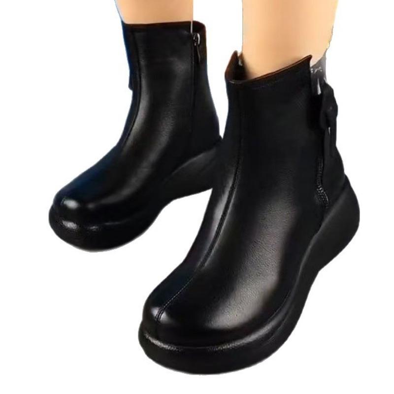 Autumn and winter short Martin boots women's new double zipper platform soft-sided short boots women's leather boots