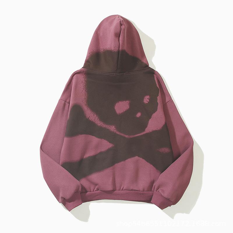 Trendy Skull Print Graffiti Letters Men's Fleece-lined Zipper Hooded Sweatshirt