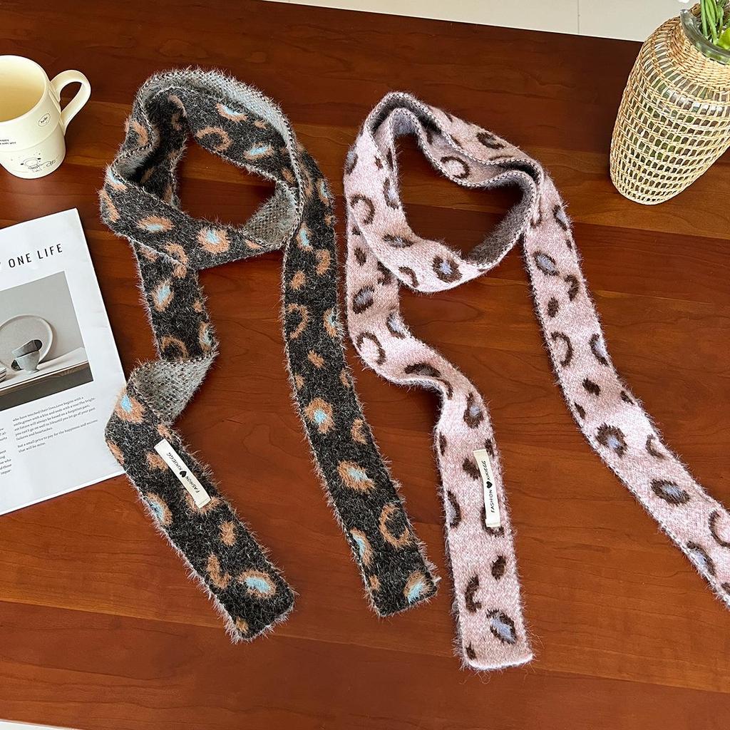 Korean Knitted Leopard Print Wool Blend Scarf Snood