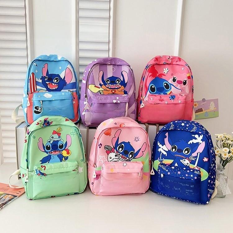 Stitch Children Cartoon Print School Backpack With Breathable Nylon For Kindergarten Kids