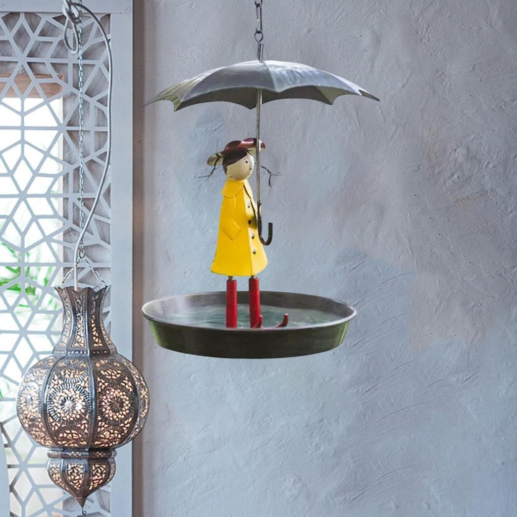 Bird Feeder Metal Bracelet Girl And Umbrella Bird Feeder Metal Handicraft Garden Decoration Pendant