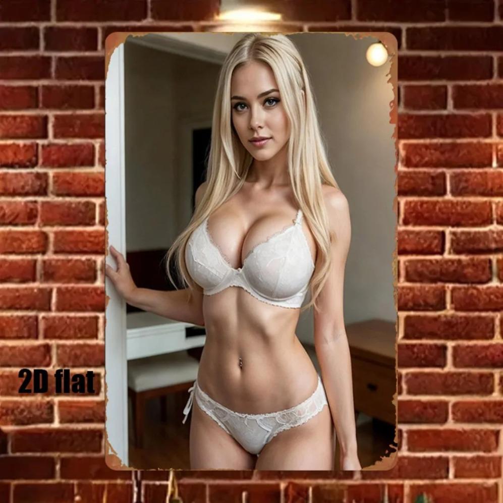 1pc White Lace Figure Iron Wall Sign Curvy Body Decor for Living Room or Game Room 8x12