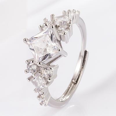 Summer Korean Fashion Square Diamond Ring, High-end Women's Style